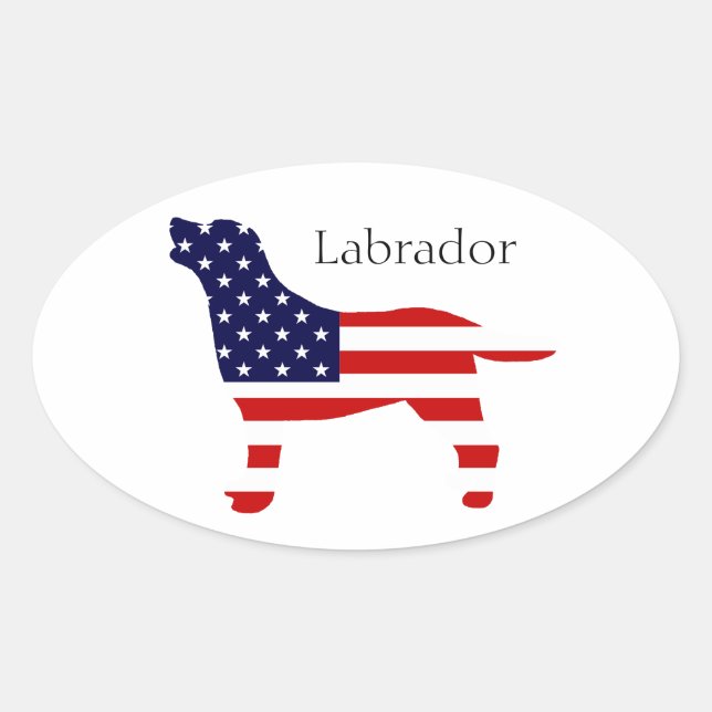Labrador Outline in Stars and Stripes Oval Sticker (Front)