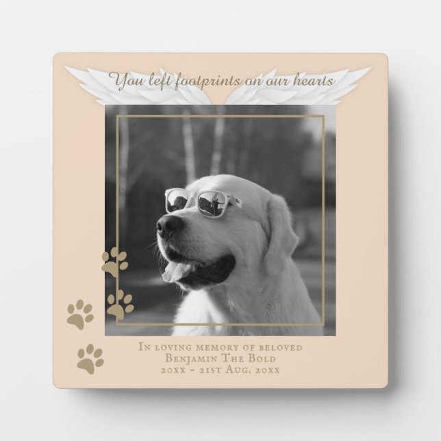 Labrador Photo Memorial Angel Wings Paw Prints Plaque (Front)
