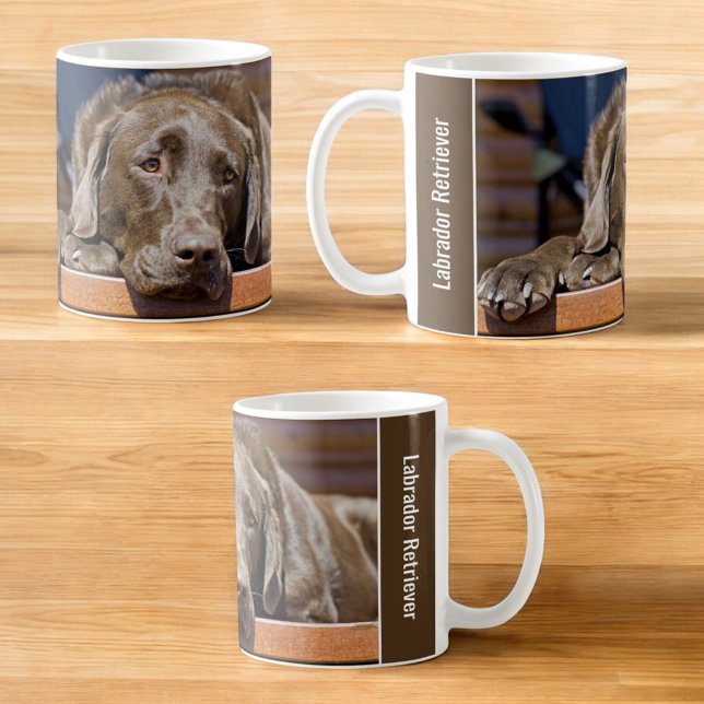 Labrador Photo Placeholder Side Handle Text Coffee Mug (Three views of design on a white ceramic mug.)