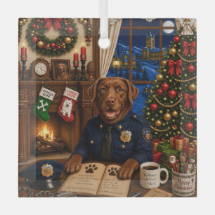 Labrador Police Dog Holiday Glass Ornament