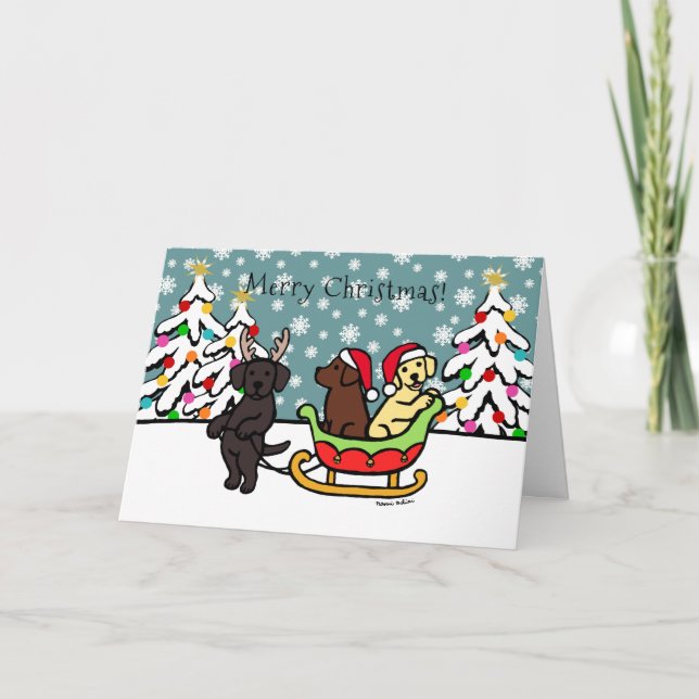 Labrador Puppies and Sleigh Christmas Card (Front)