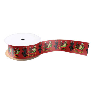 Labrador Puppies and Sleigh Christmas Red Satin Ribbon