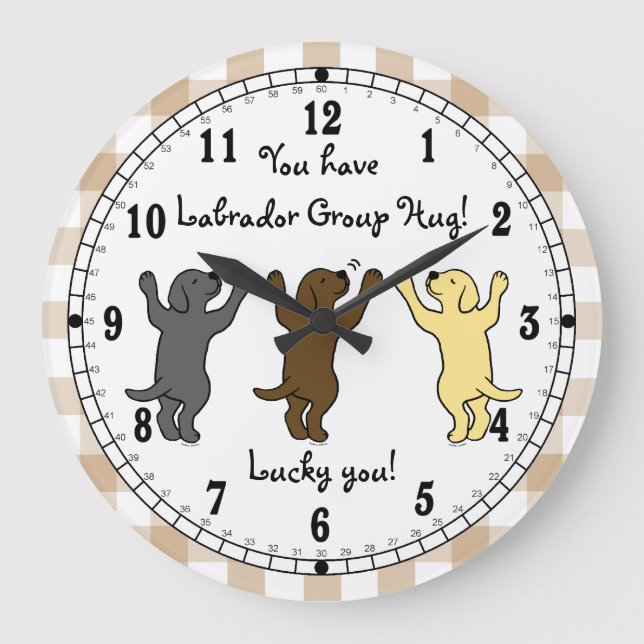 Labrador Puppies Group Hug Large Clock (Front)