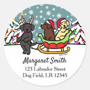 Labrador Puppies Sleigh Christmas Return Address Classic Round Sticker