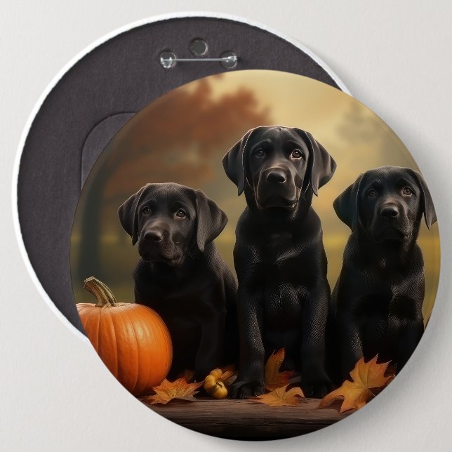 Labrador Puppy Autumn Delight Pumpkin  6 Inch Round Button (Front & Back)