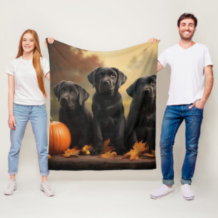 Labrador Puppy Autumn Delight Pumpkin  Fleece Blanket