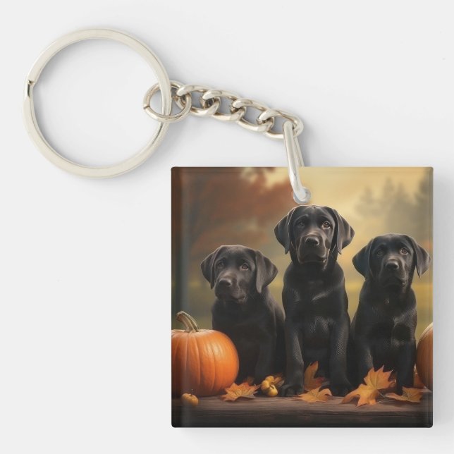 Labrador Puppy Autumn Delight Pumpkin  Keychain (Front)