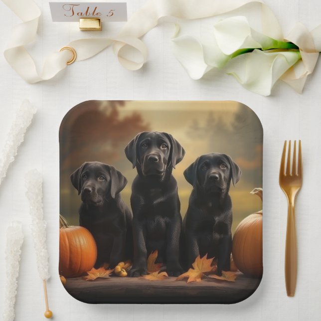 Labrador Puppy Autumn Delight Pumpkin  Paper Plate (Wedding)