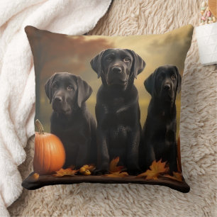 Labrador Puppy Autumn Delight Pumpkin  Throw Pillow