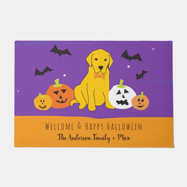 Labrador Puppy Dog Pumpkin Halloween Welcome Door  Doormat (Front)