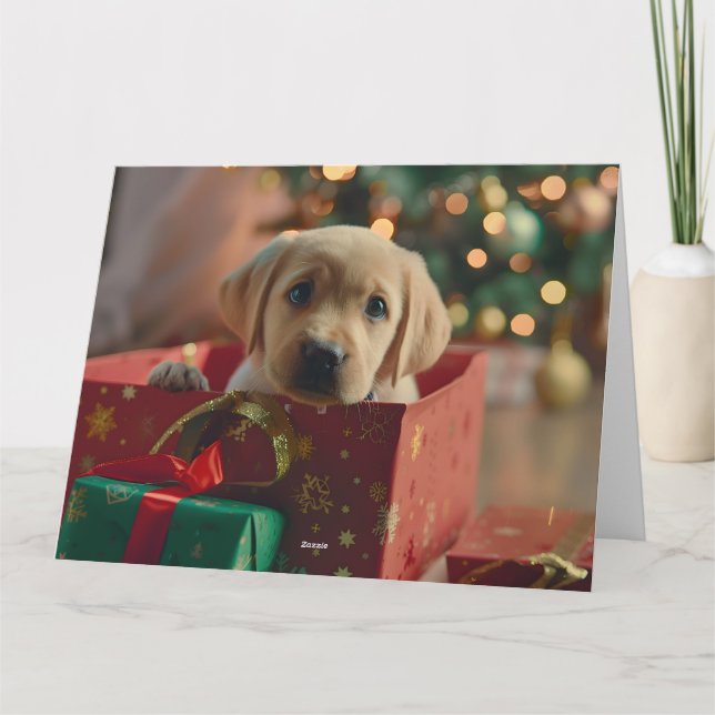Labrador Puppy Gift Box Christmas Card (Back)