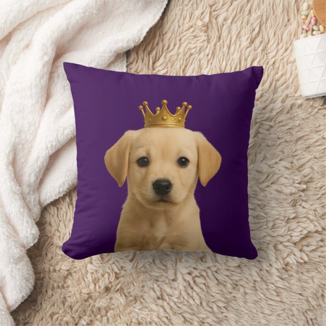 Labrador Puppy in Gold Crown Cute Throw Pillow (Blanket)