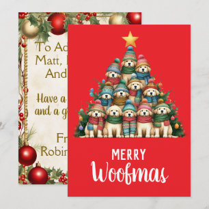 Labrador Puppy Merry Woofmas Christmas Tree Holiday Card