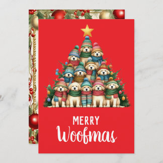 Labrador Puppy Merry Woofmas Christmas Tree Holiday Card