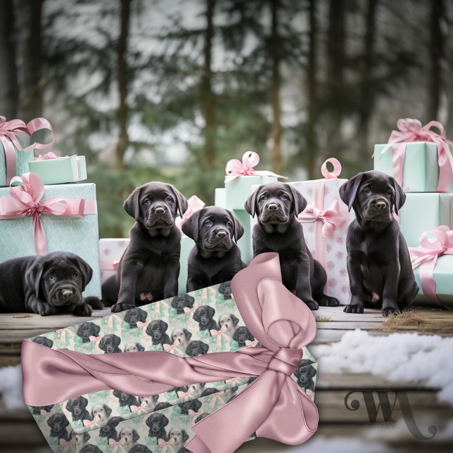 Labrador Puppy Modern Mint Christmas Sm Wrapping Paper (Creator Uploaded)
