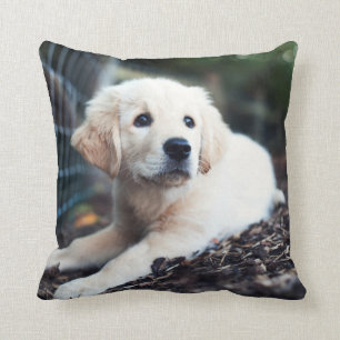 Labrador Puppy Playing In The Garden Throw Pillow
