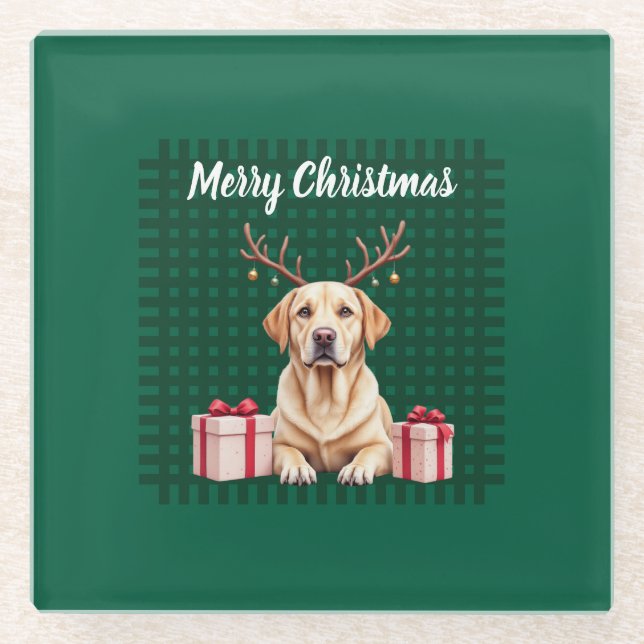 Labrador Reindeer Glass Coaster (Front)