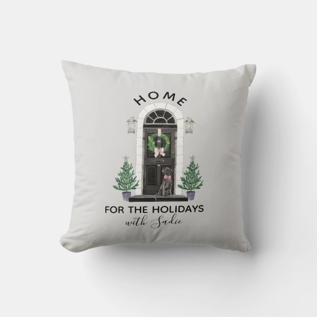 Labrador Retriever Black Lab Home for the Holidays Throw Pillow (Front)