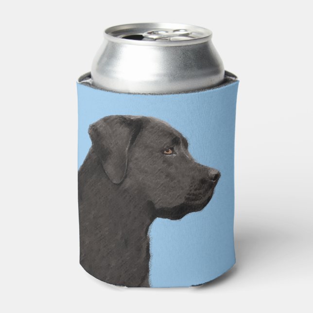 Labrador Retriever Black Painting Original Dog Art Can Cooler (Can Front)