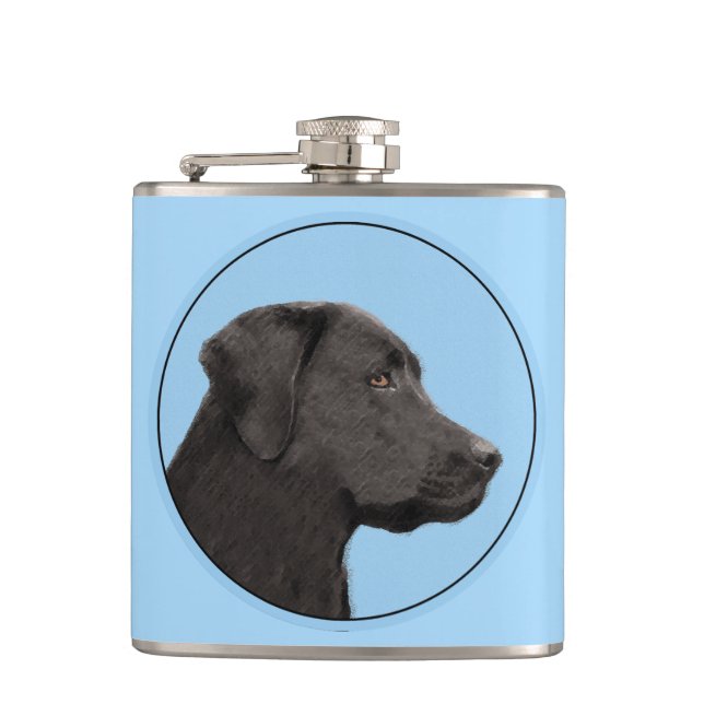 Labrador Retriever Black Painting Original Dog Art Hip Flask (Front)
