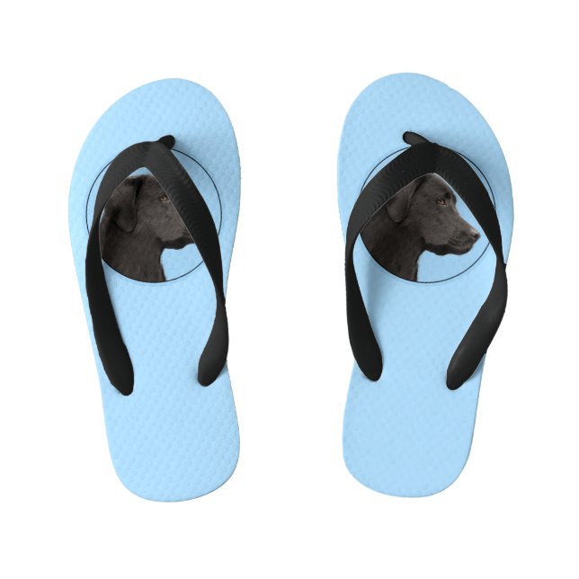 Labrador Retriever Black Painting Original Dog Art Kid's Flip Flops (Footbed)