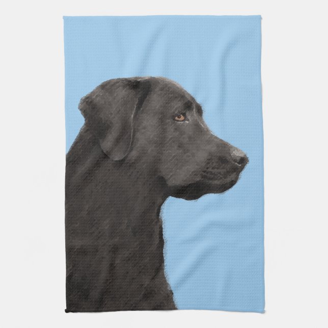 Labrador Retriever Black Painting Original Dog Art Kitchen Towel (Vertical)