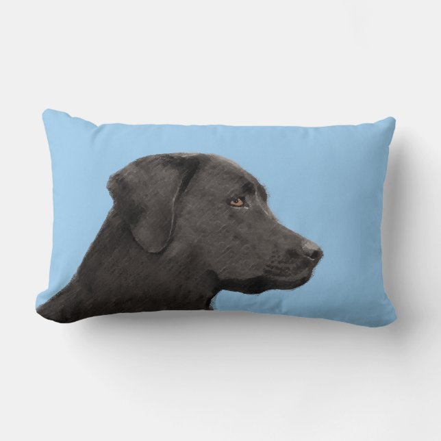 Labrador Retriever Black Painting Original Dog Art Lumbar Pillow (Front)