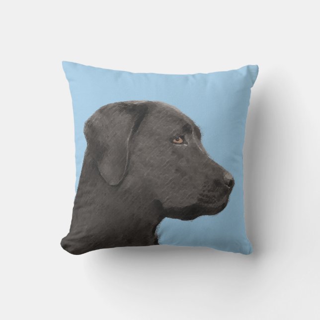 Labrador Retriever Black Painting Original Dog Art Outdoor Pillow (Front)