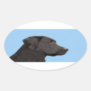 Labrador Retriever Black Painting Original Dog Art Oval Sticker