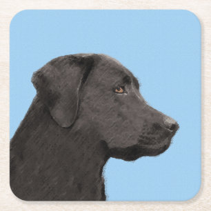 Labrador Retriever Black Painting Original Dog Art Square Paper Coaster