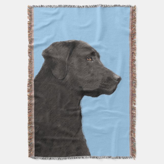 Labrador Retriever Black Painting Original Dog Art Throw Blanket (Front Vertical)
