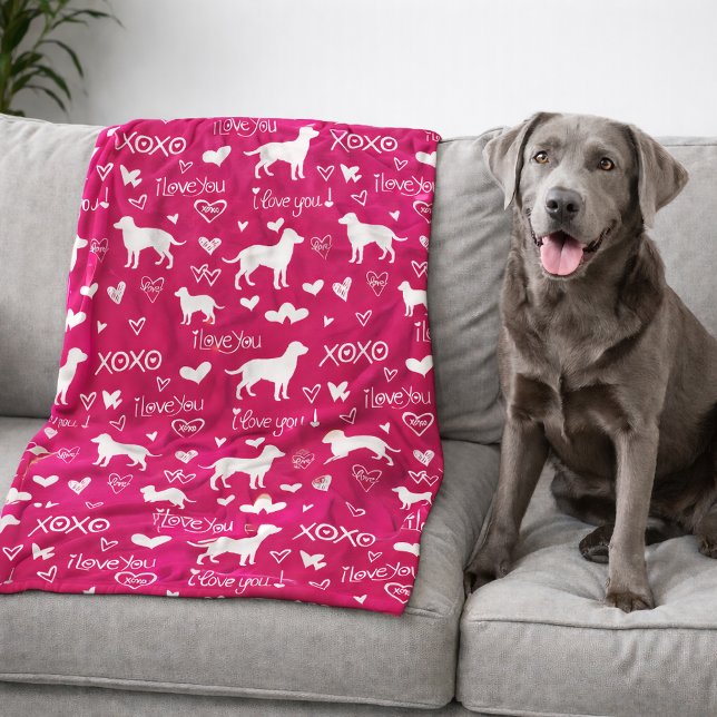 Labrador Retriever Blanket with Heart Doodles  (Black Lab Retriever blanket)