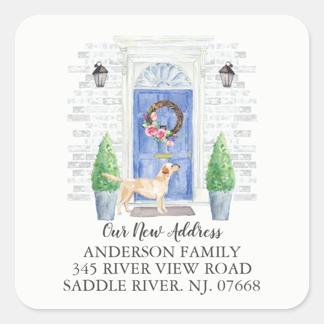 Labrador Retriever Blue Door New Address Label (Front)