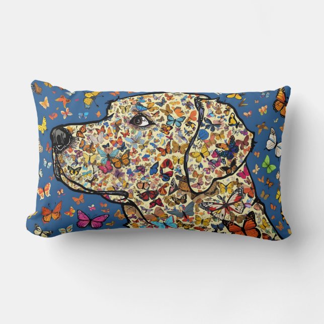 Labrador Retriever Butterfly Dog Art | Yellow Lab Lumbar Pillow (Front)