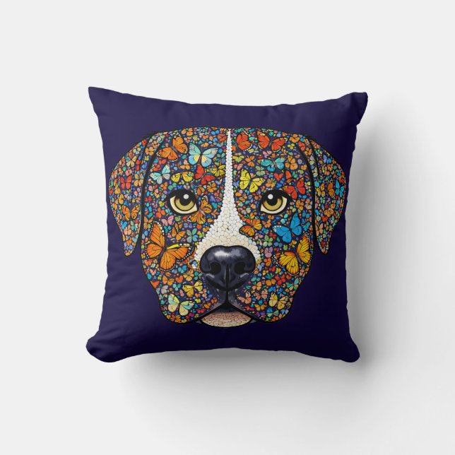 Labrador Retriever Butterfly Kaleidoscope Portrait Throw Pillow (Front)