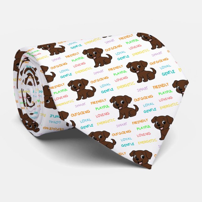 Labrador Retriever Chocoate Cartoon Traits Tie (Rolled)