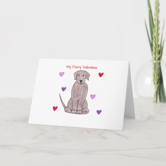 Labrador Retriever Chocolate Furry Valentine Holiday Card (Front)