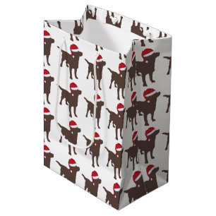 Labrador Retriever - Chocolate - In Red Santa Hat Medium Gift Bag
