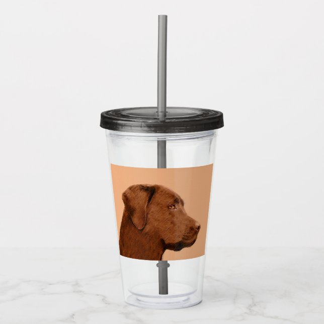 Labrador Retriever (Chocolate) Painting - Dog Art Acrylic Tumbler (Front)