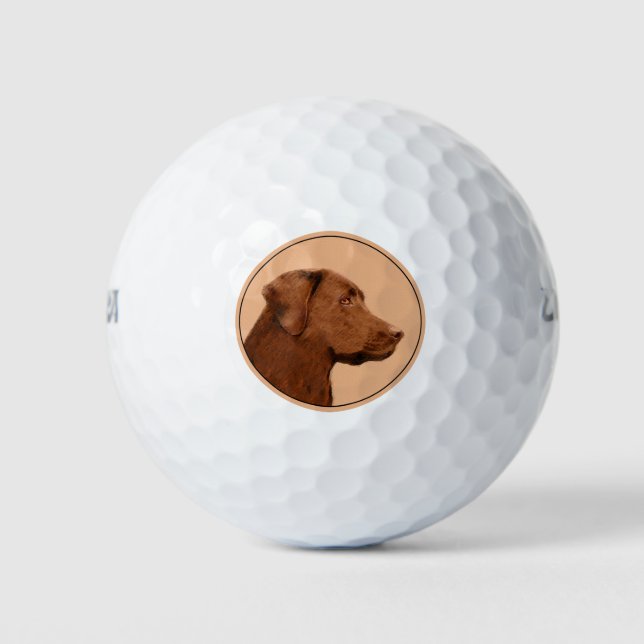 Labrador Retriever (Chocolate) Painting - Dog Art Golf Balls (Front)