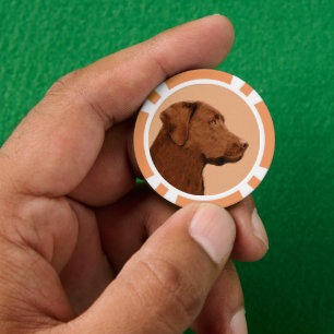 Labrador Retriever (Chocolate) Painting - Dog Art Poker Chips