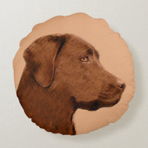 Labrador Retriever (Chocolate) Painting - Dog Art Round Pillow