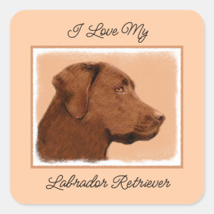 Labrador Retriever (Chocolate) Painting - Dog Art Square Sticker