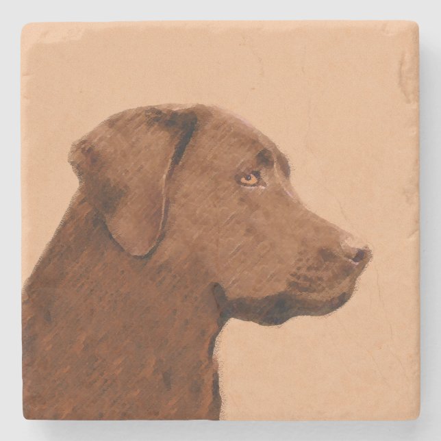 Labrador Retriever (Chocolate) Painting - Dog Art Stone Coaster (Front)