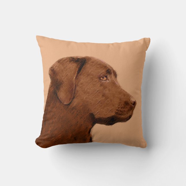 Labrador Retriever (Chocolate) Painting - Dog Art Throw Pillow (Front)