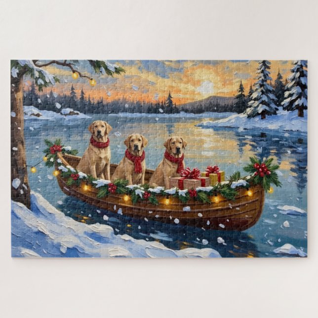 Labrador Retriever Christmas Boat Holiday Jigsaw Puzzle (Horizontal)