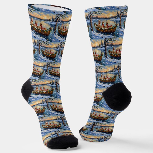 Labrador Retriever Christmas Boat Holiday Socks (Angled)