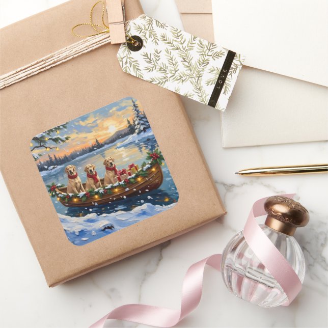 Labrador Retriever Christmas Boat Holiday Square Sticker (Gifting)