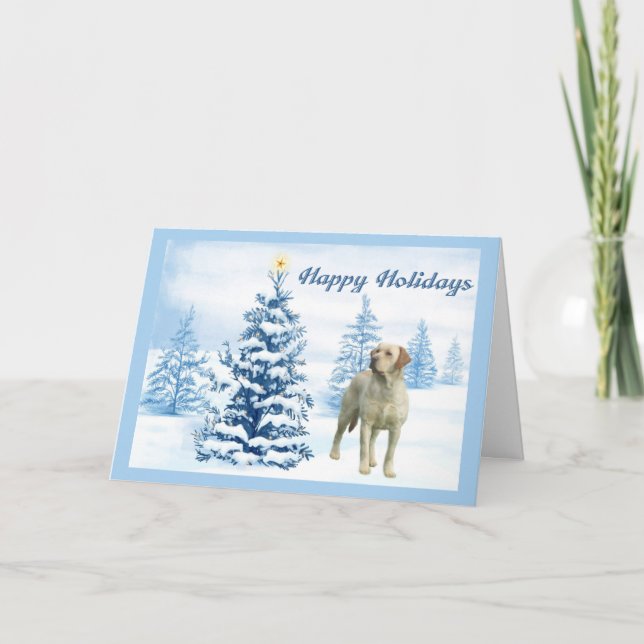 Labrador Retriever  Christmas Card Blue Tree6 (Front)