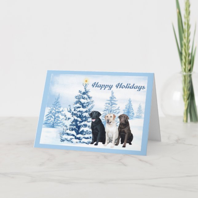 Labrador Retriever  Christmas Card Blue Tree9 (Front)